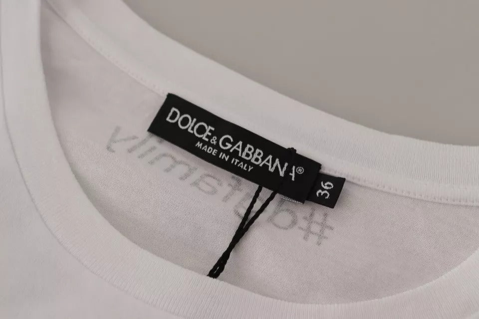 T-shirt in cotone con toppa #DGFamily bianca