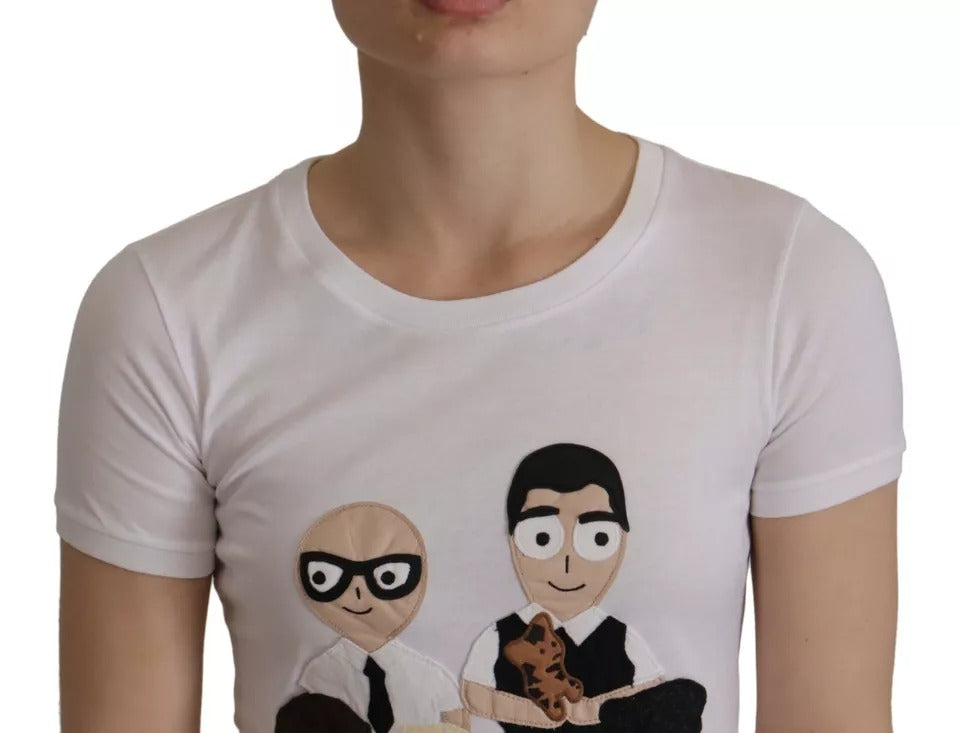 T-shirt in cotone con toppa #DGFamily bianca