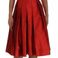 Abito midi in raso di seta plissettato rosso a trapezio
