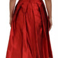 Abito midi in raso di seta plissettato rosso a trapezio