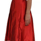 Abito midi in raso di seta plissettato rosso a trapezio