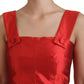 Abito midi in raso di seta plissettato rosso a trapezio