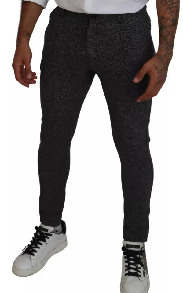 Graue Skinny-Hose aus Viskose mit Chevron-Muster