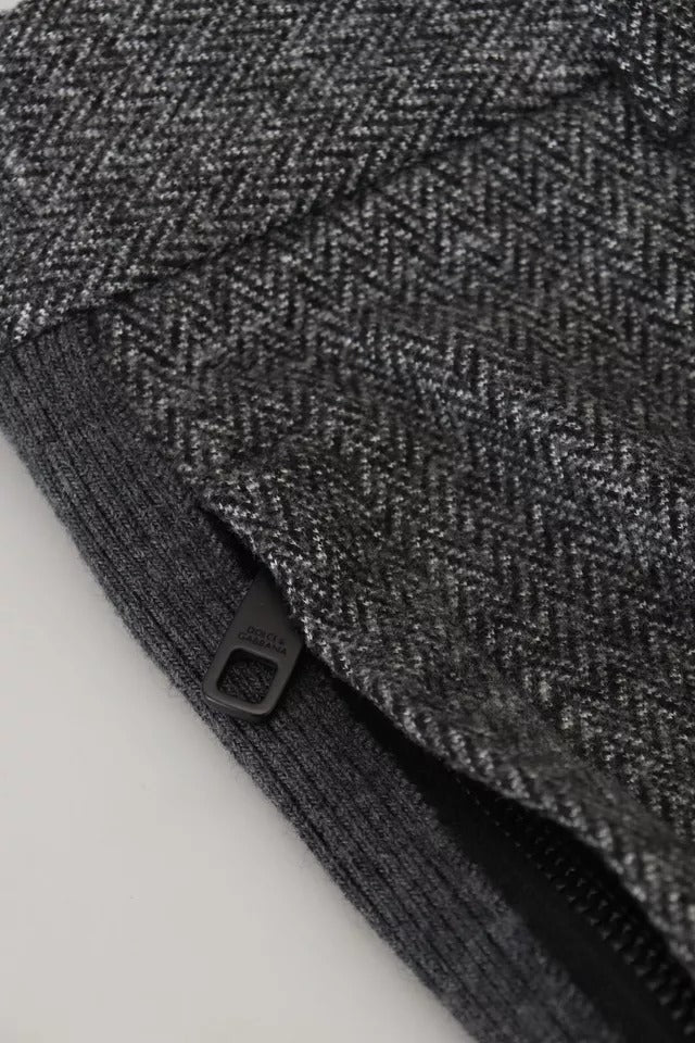Graue Skinny-Hose aus Viskose mit Chevron-Muster