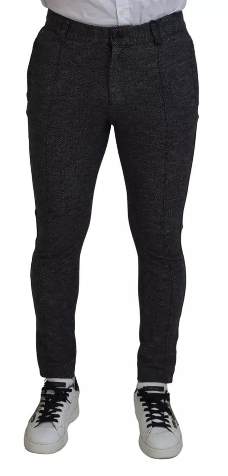 Graue Skinny-Hose aus Viskose mit Chevron-Muster