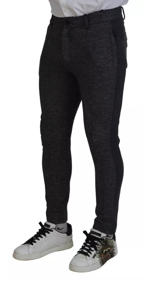 Graue Skinny-Hose aus Viskose mit Chevron-Muster