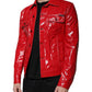 Red Polyester Button Down Collared Jacket