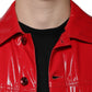 Red Polyester Button Down Collared Jacket