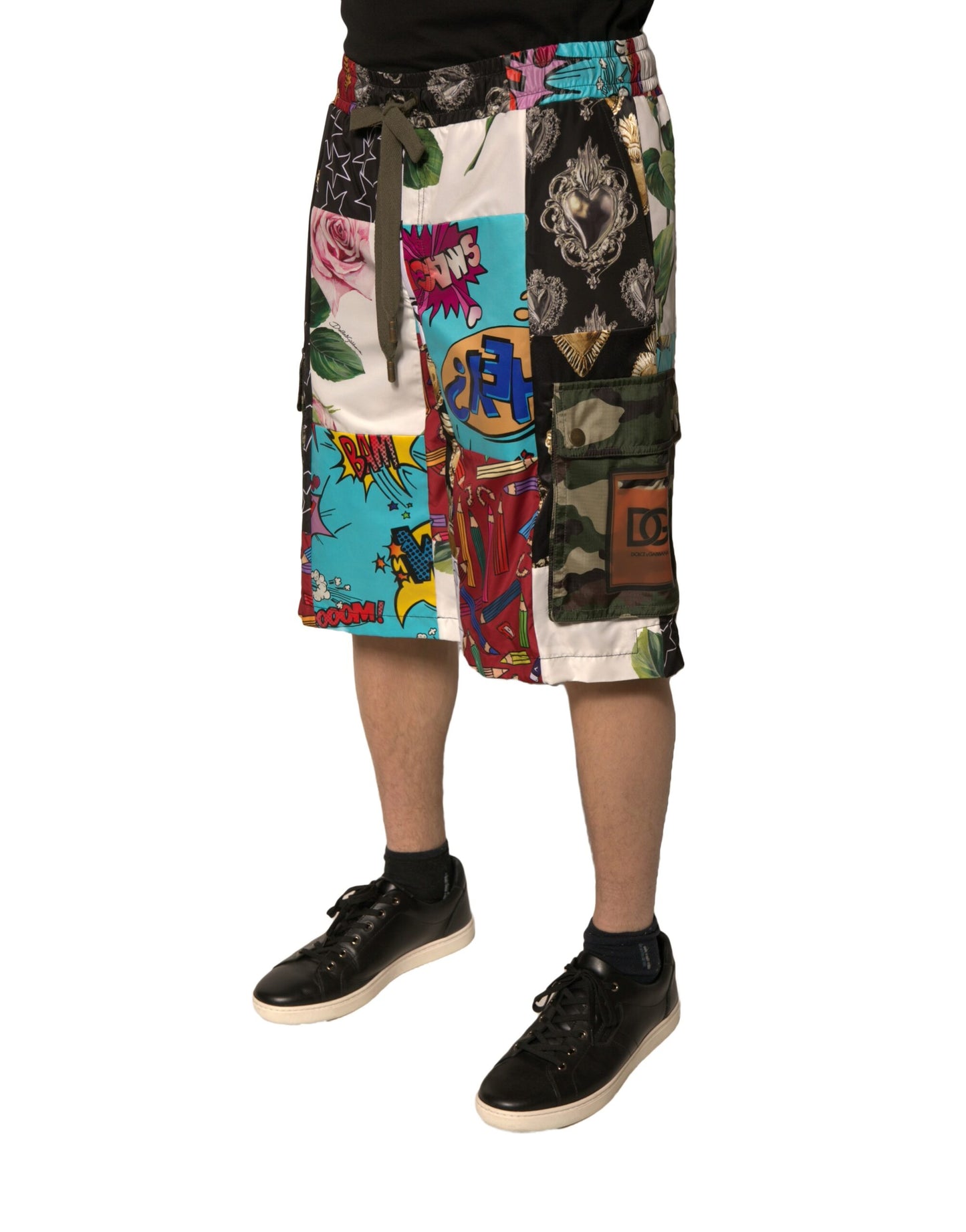 Mehrfarbige Patchwork-Cargo-Bermudashorts
