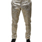 Goldfarbene Jacquard-Anzughose für Herren mit Blumenmuster