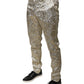 Goldfarbene Jacquard-Anzughose für Herren mit Blumenmuster