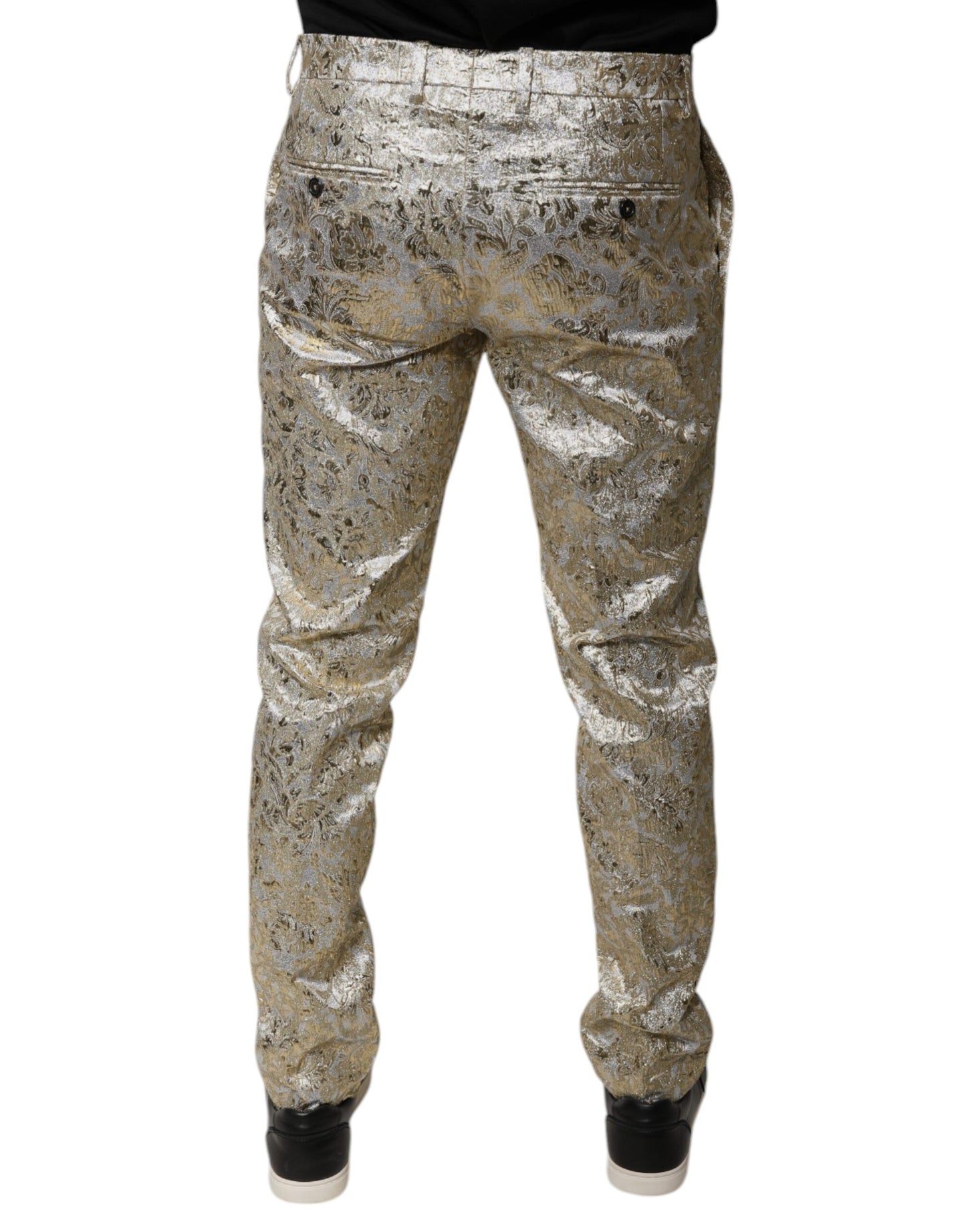Goldfarbene Jacquard-Anzughose für Herren mit Blumenmuster