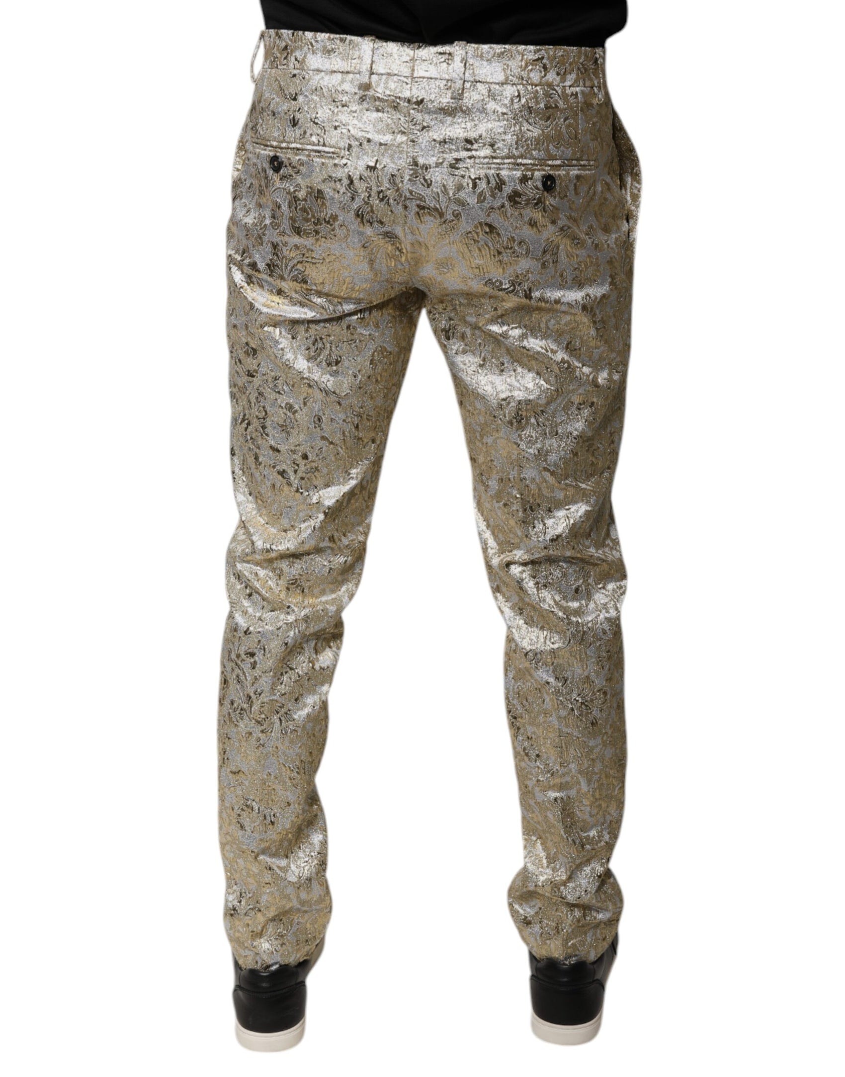 Goldfarbene Jacquard-Anzughose für Herren mit Blumenmuster