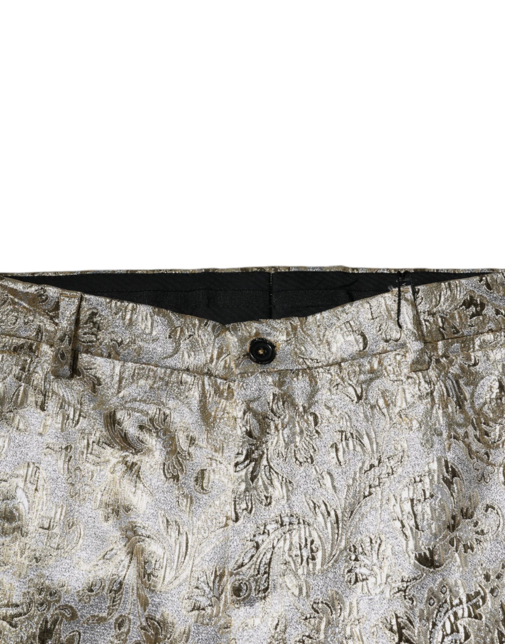 Goldfarbene Jacquard-Anzughose für Herren mit Blumenmuster