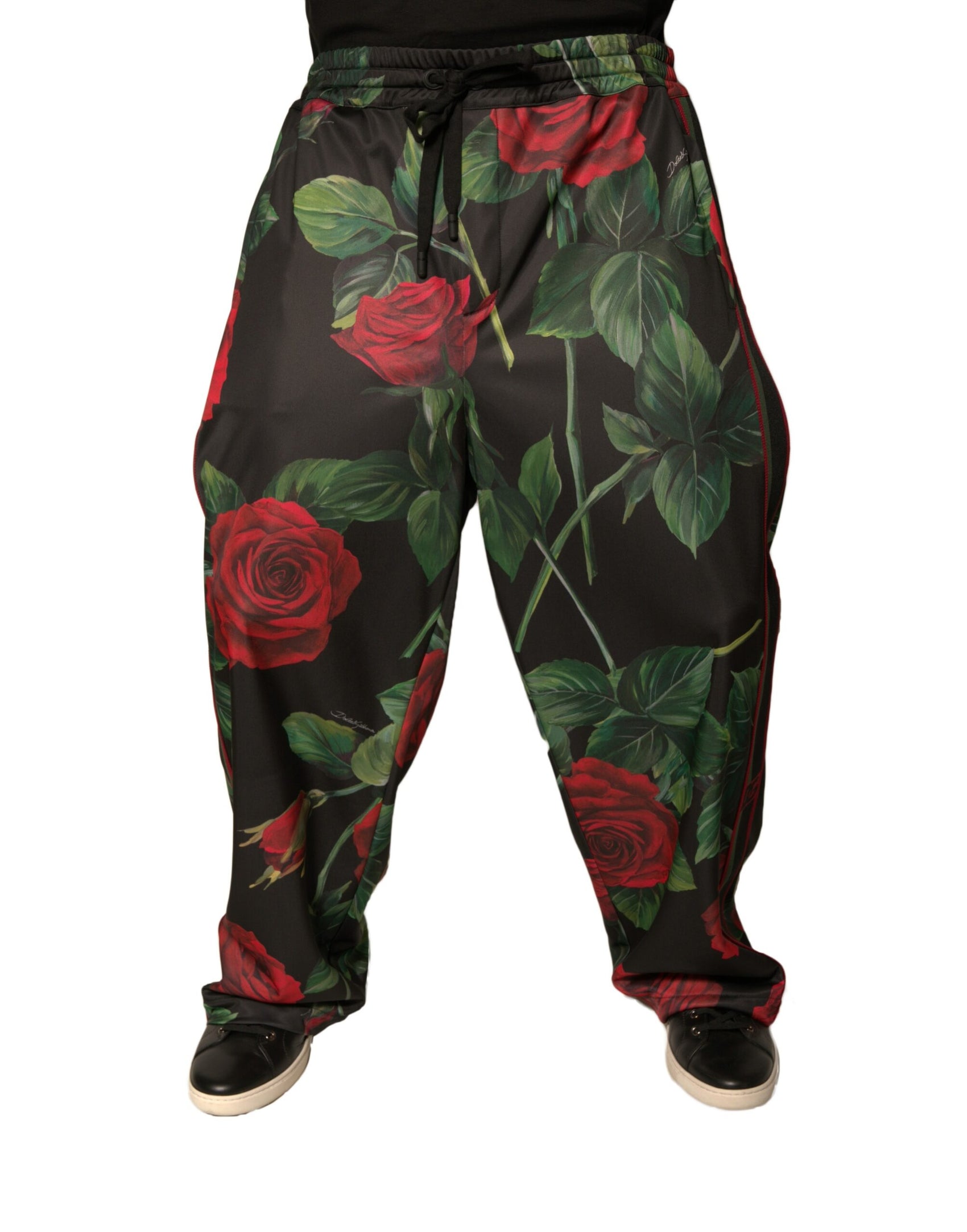 Schwarze Jogginghose aus Polyester mit Blumenmuster