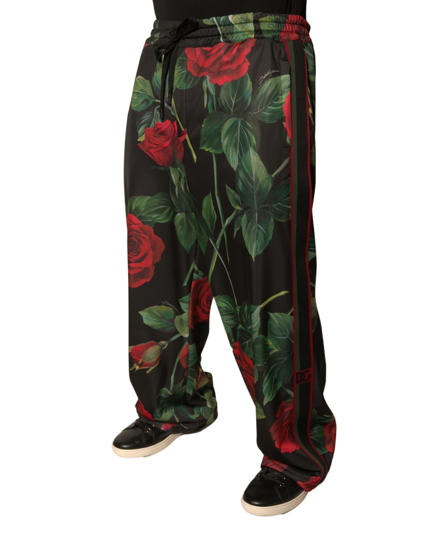 Schwarze Jogginghose aus Polyester mit Blumenmuster