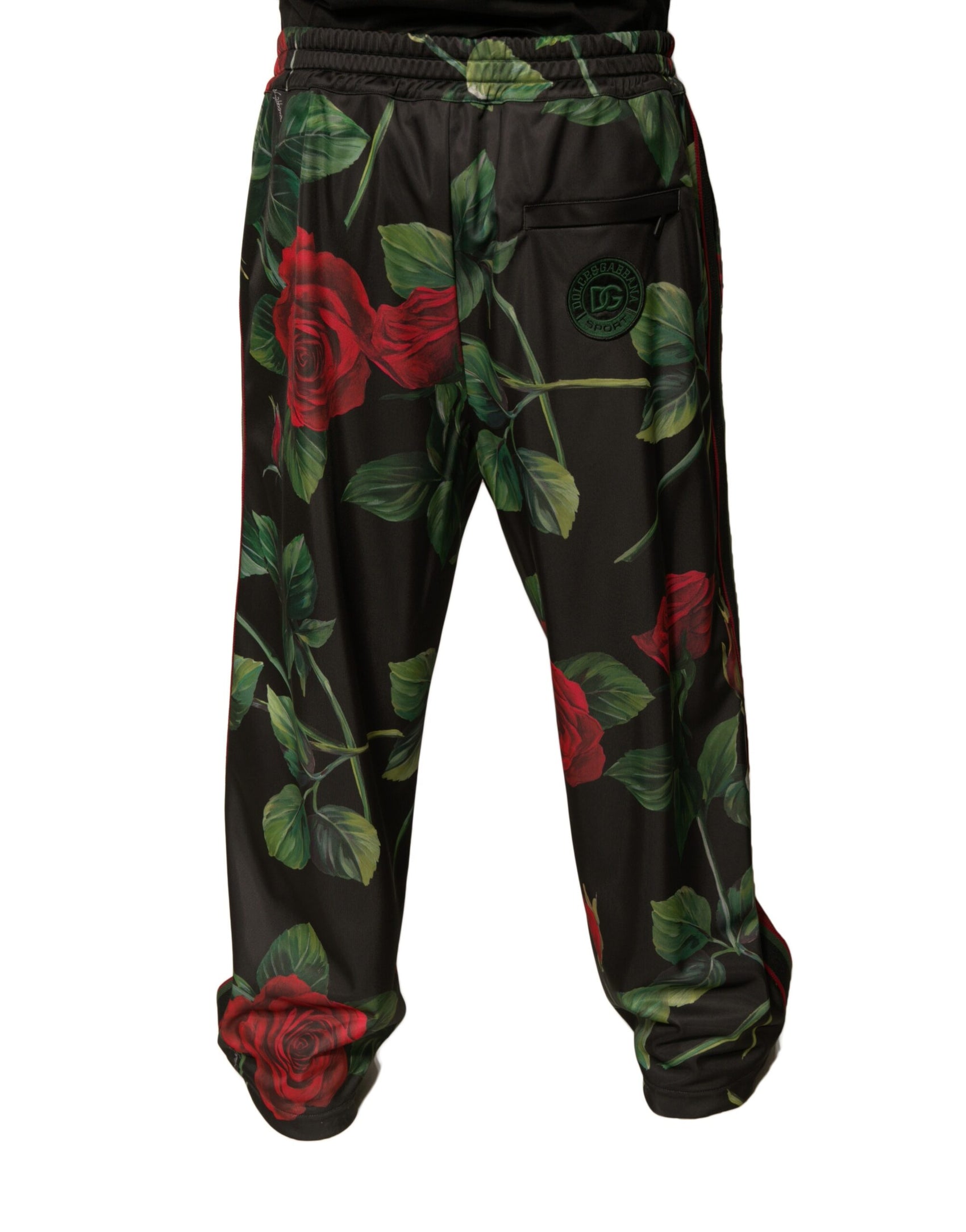 Schwarze Jogginghose aus Polyester mit Blumenmuster