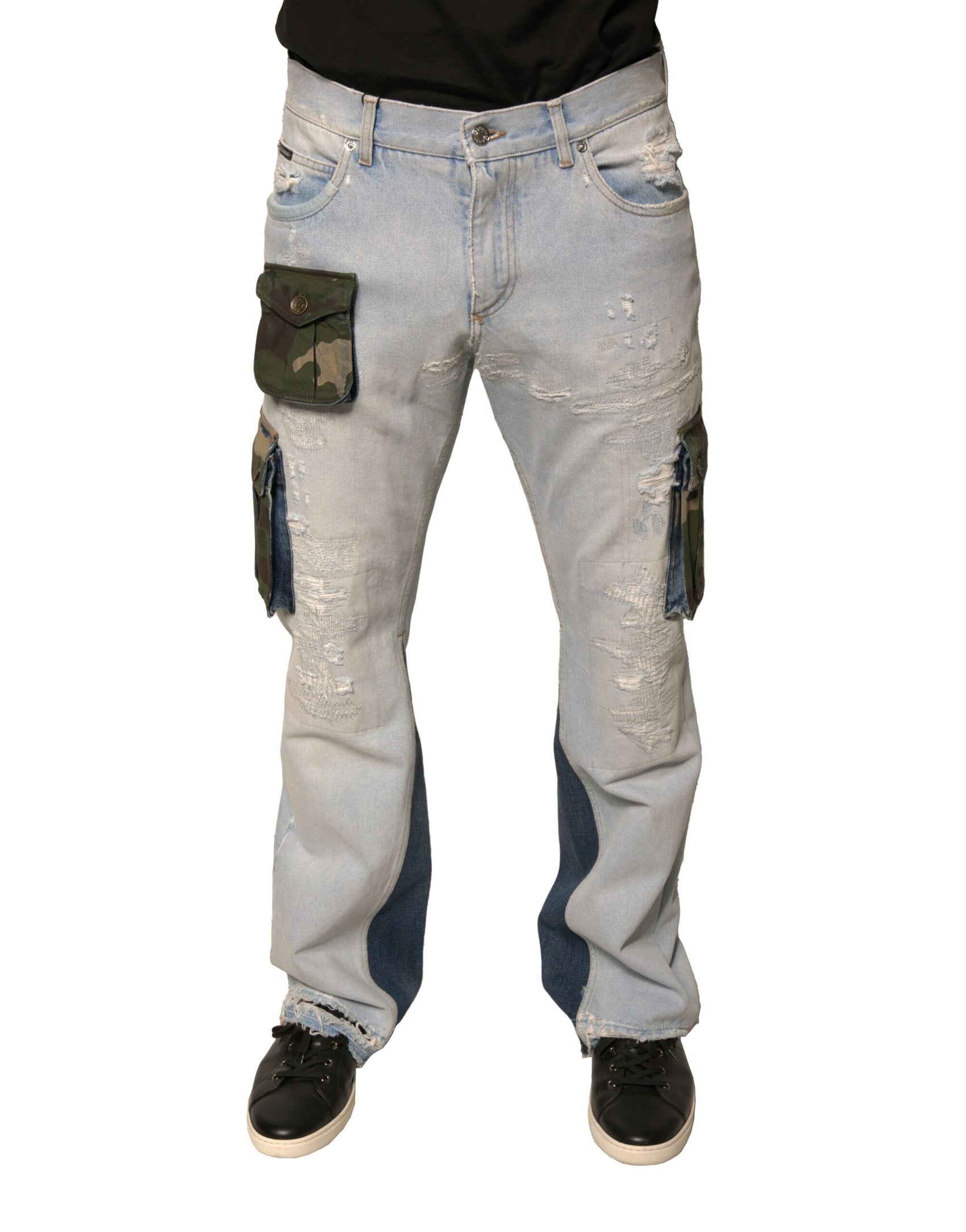 Hellblaue Cargo-Jeans aus Baumwolle mit geradem Bein