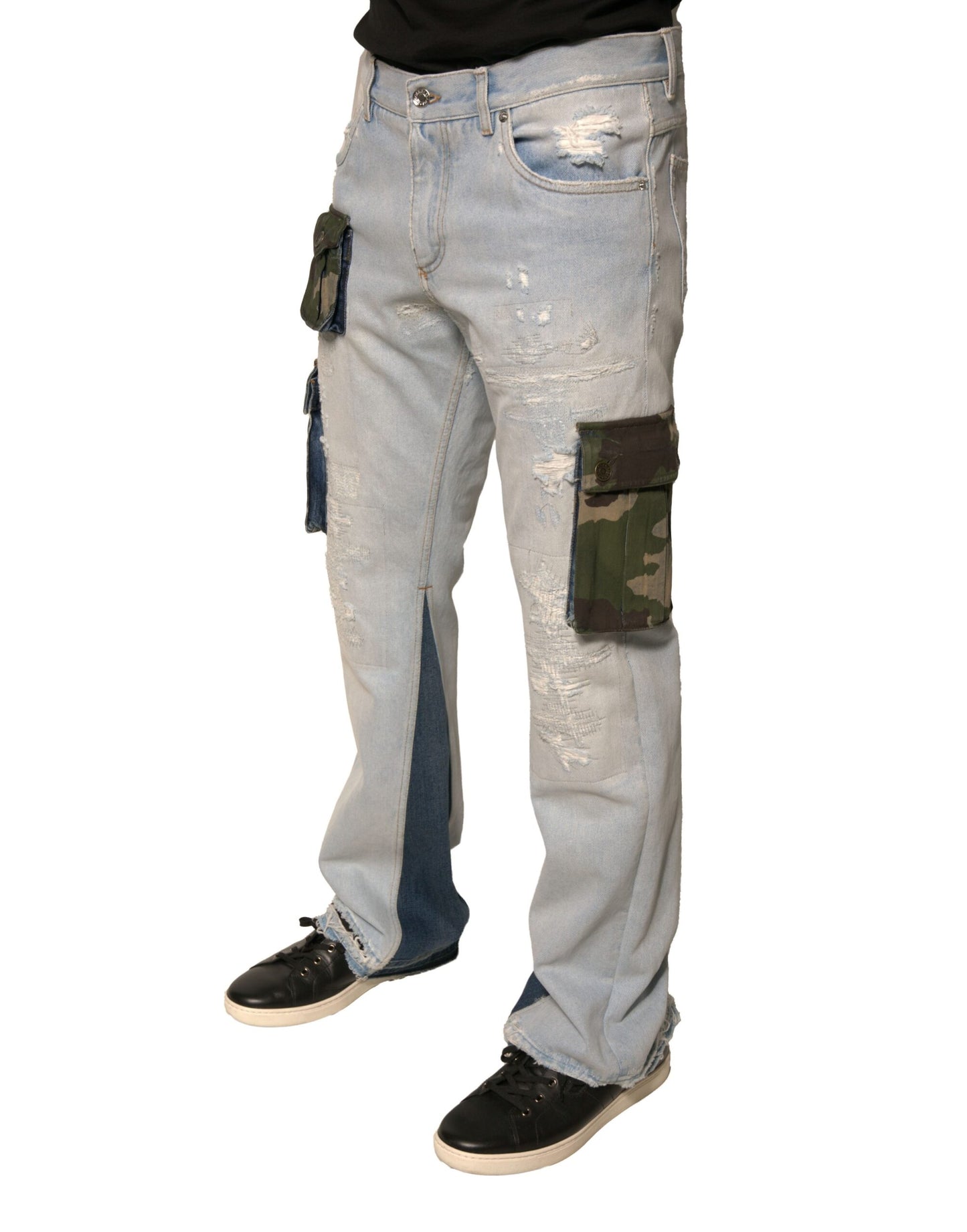 Hellblaue Cargo-Jeans aus Baumwolle mit geradem Bein