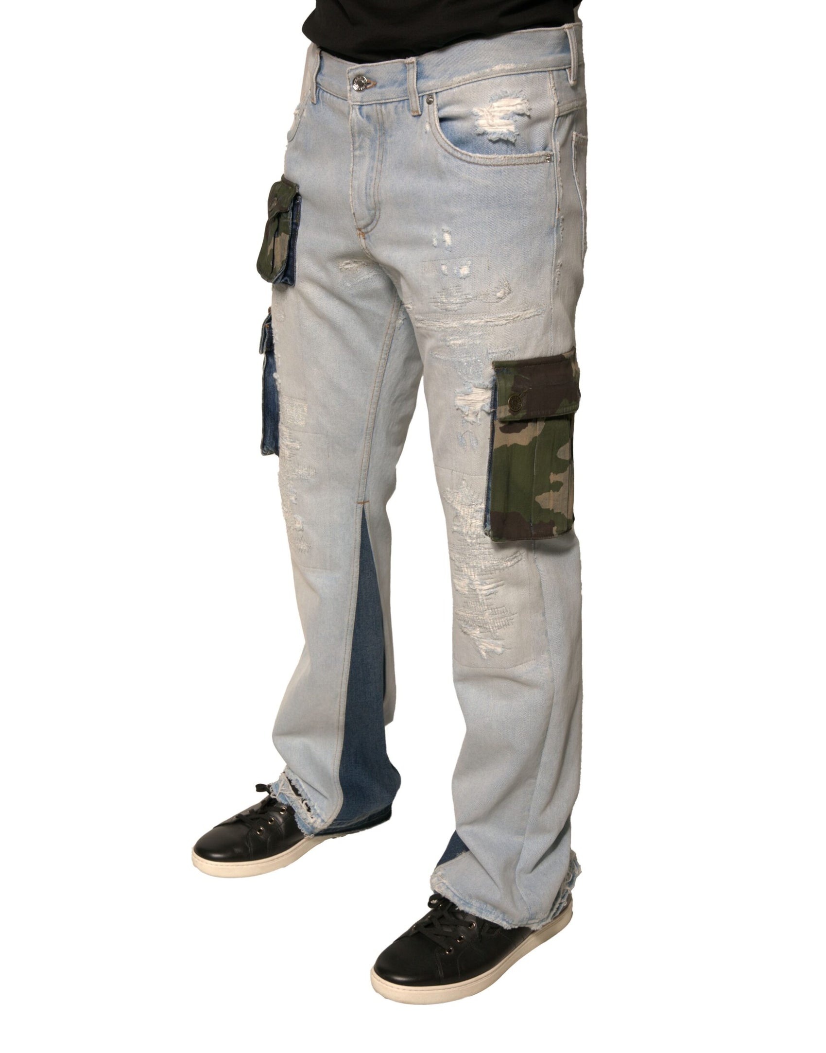 Hellblaue Cargo-Jeans aus Baumwolle mit geradem Bein