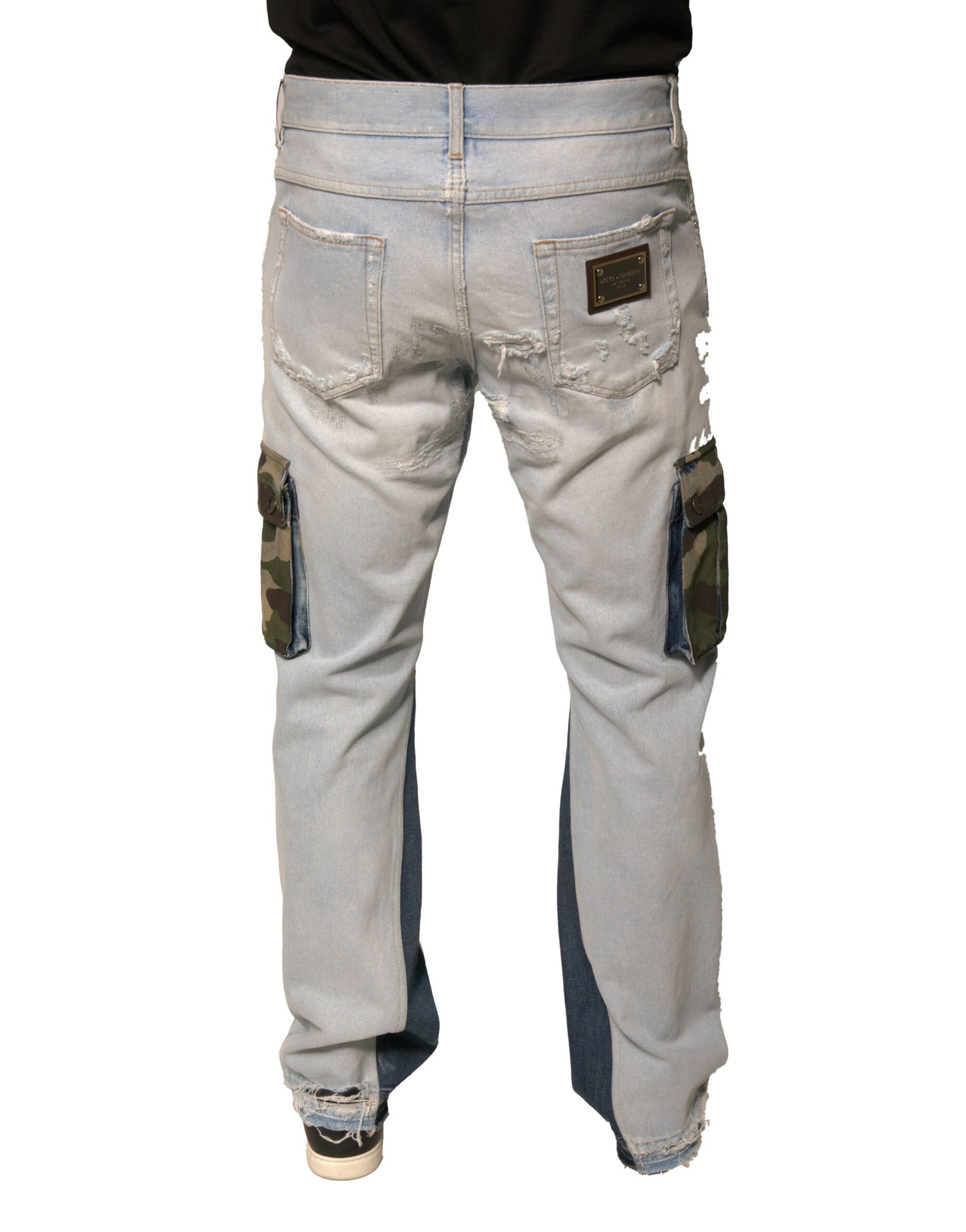 Hellblaue Cargo-Jeans aus Baumwolle mit geradem Bein