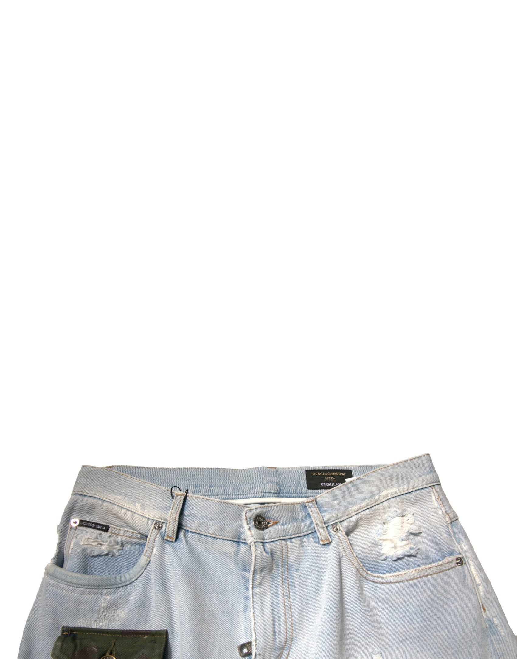 Hellblaue Cargo-Jeans aus Baumwolle mit geradem Bein