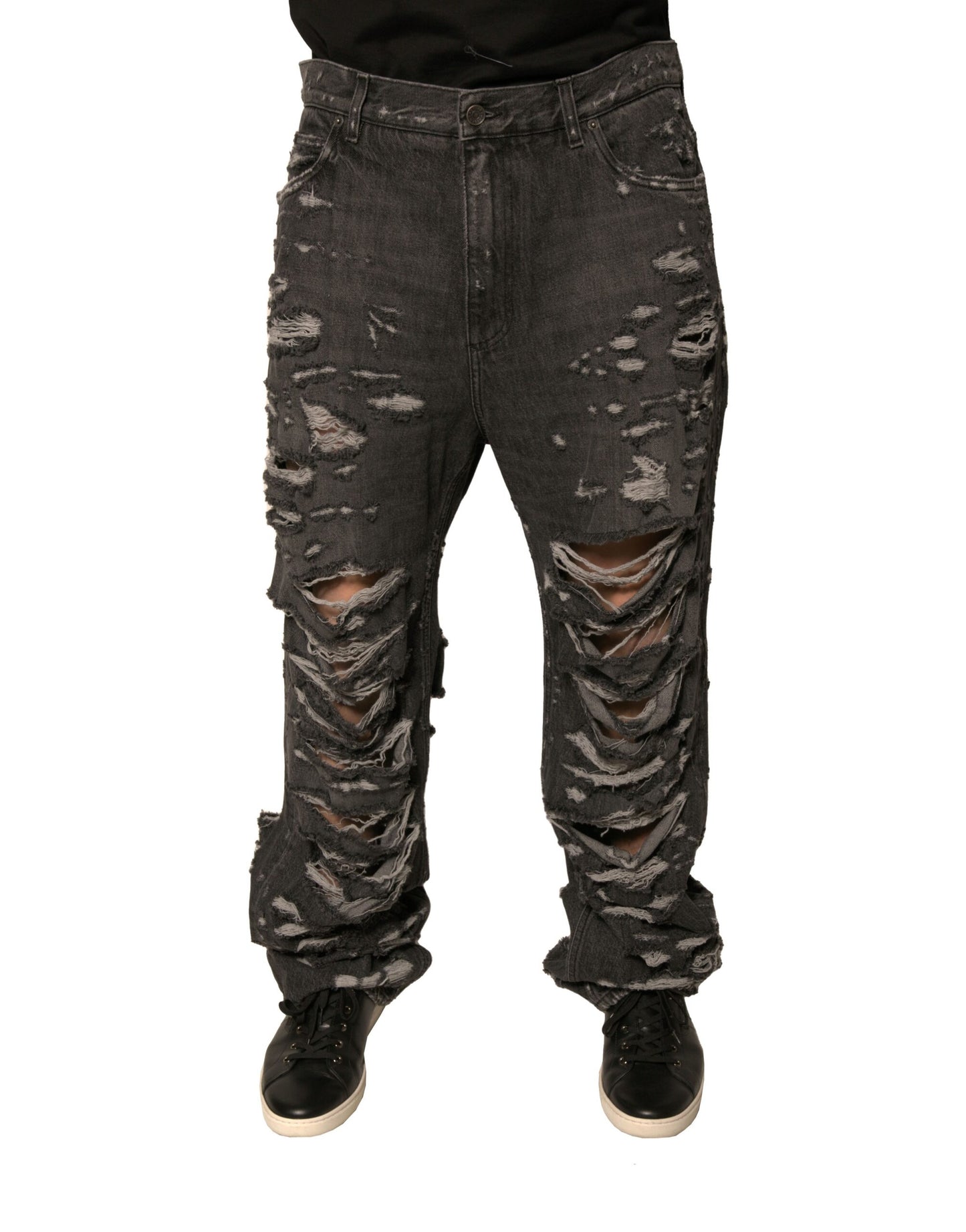 Graue zerfetzte gerade Herren-Jeans aus Baumwolle