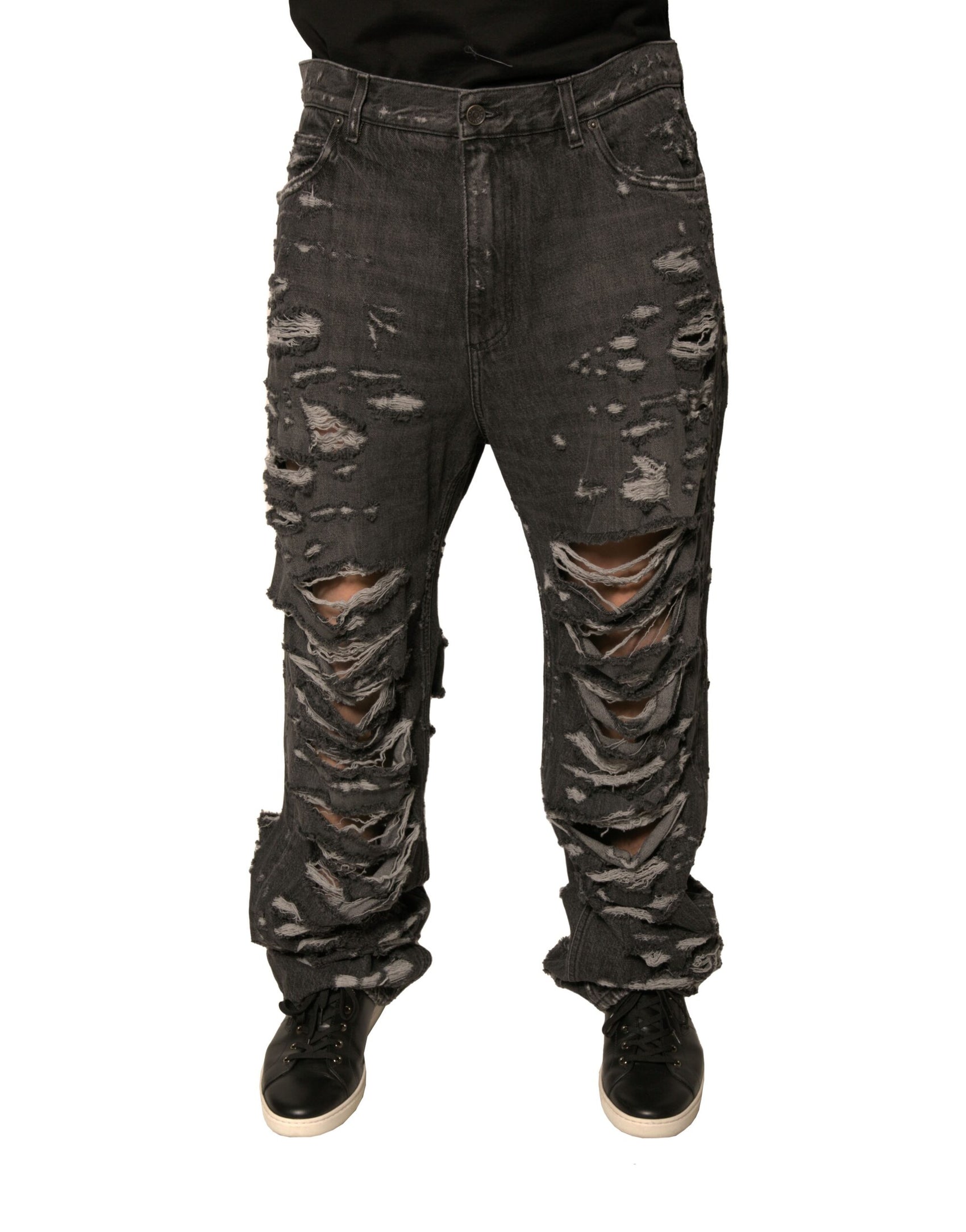 Graue zerfetzte gerade Herren-Jeans aus Baumwolle