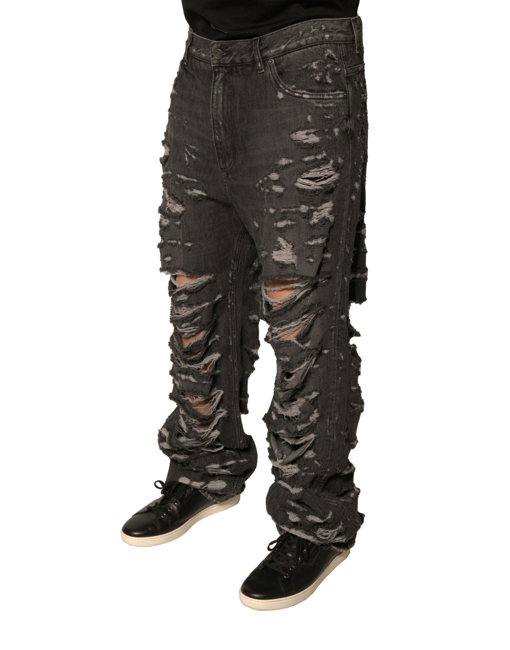 Graue zerfetzte gerade Herren-Jeans aus Baumwolle