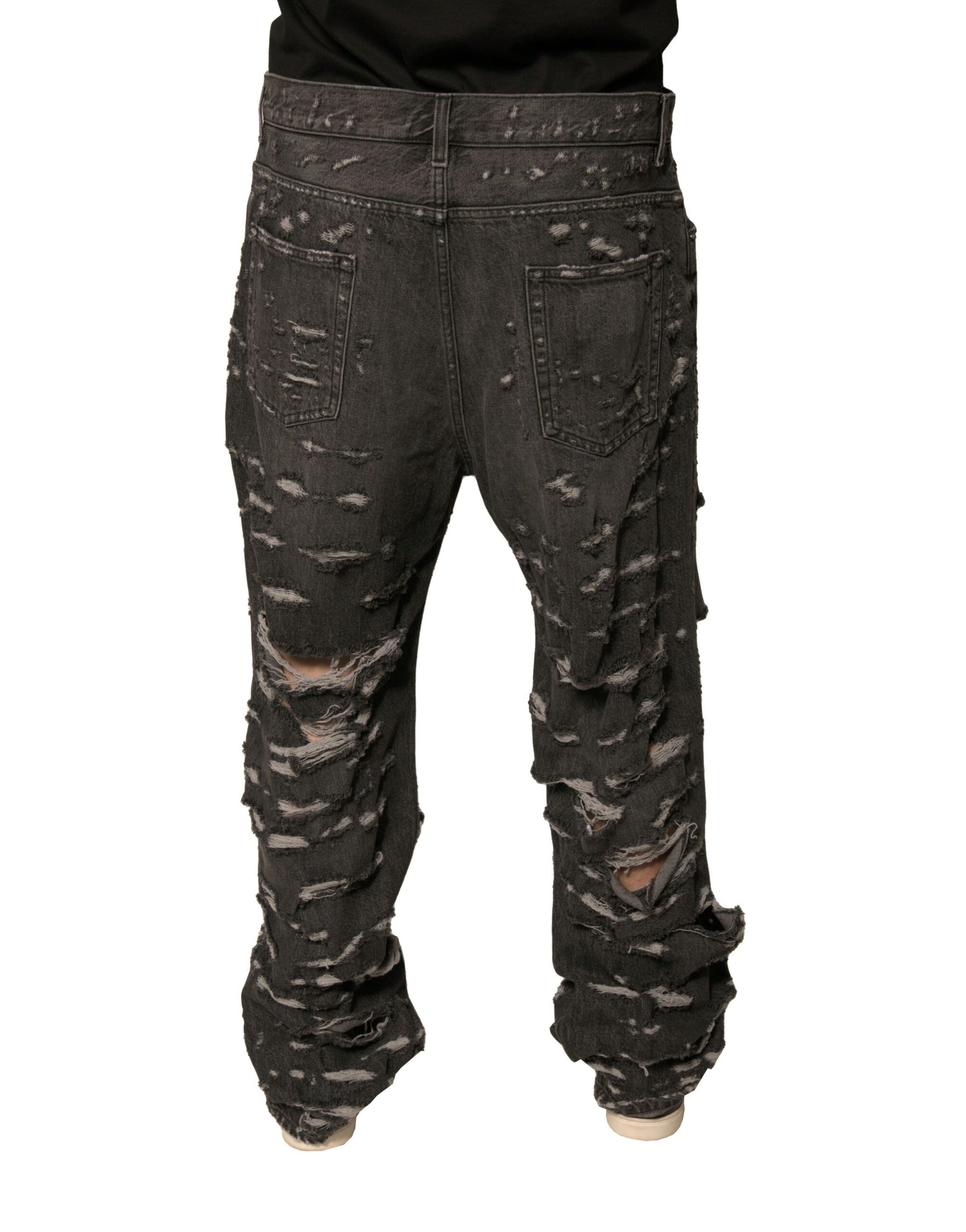 Graue zerfetzte gerade Herren-Jeans aus Baumwolle