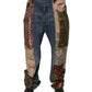 Blaue Patchwork-Jeans aus Baumwoll-Straight-Denim
