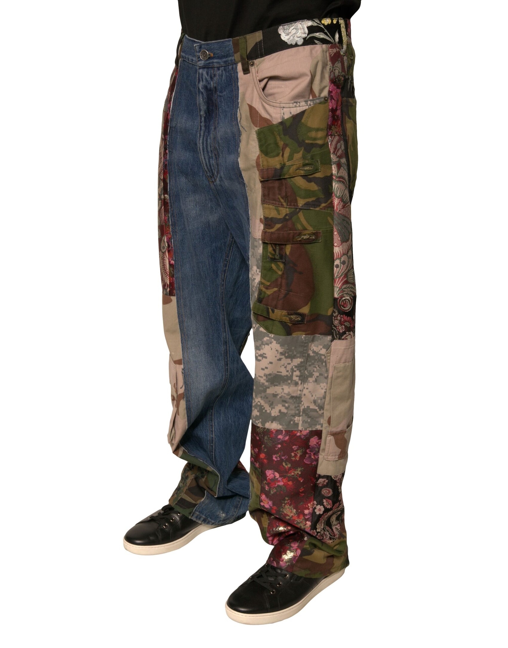 Blaue Patchwork-Jeans aus Baumwoll-Straight-Denim