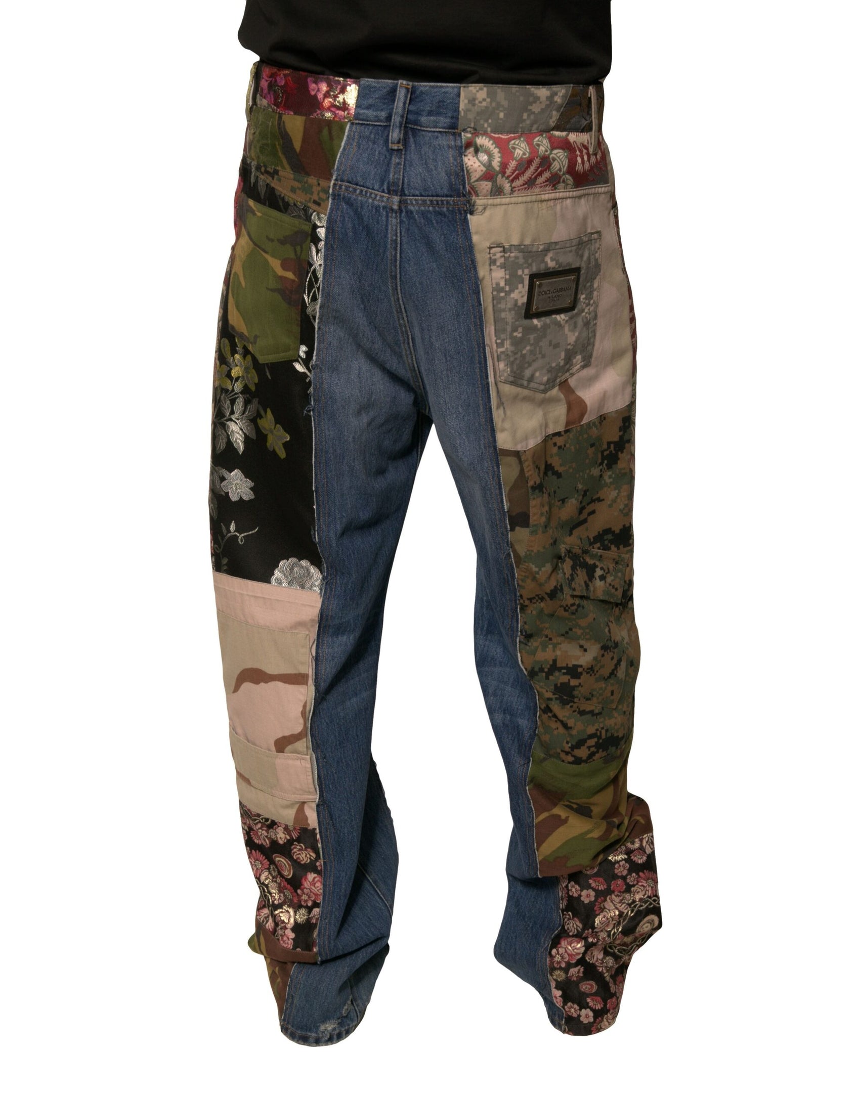 Blaue Patchwork-Jeans aus Baumwoll-Straight-Denim