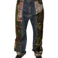 Blaue Patchwork-Jeans aus Baumwoll-Straight-Denim