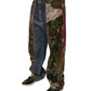 Blaue Patchwork-Jeans aus Baumwoll-Straight-Denim