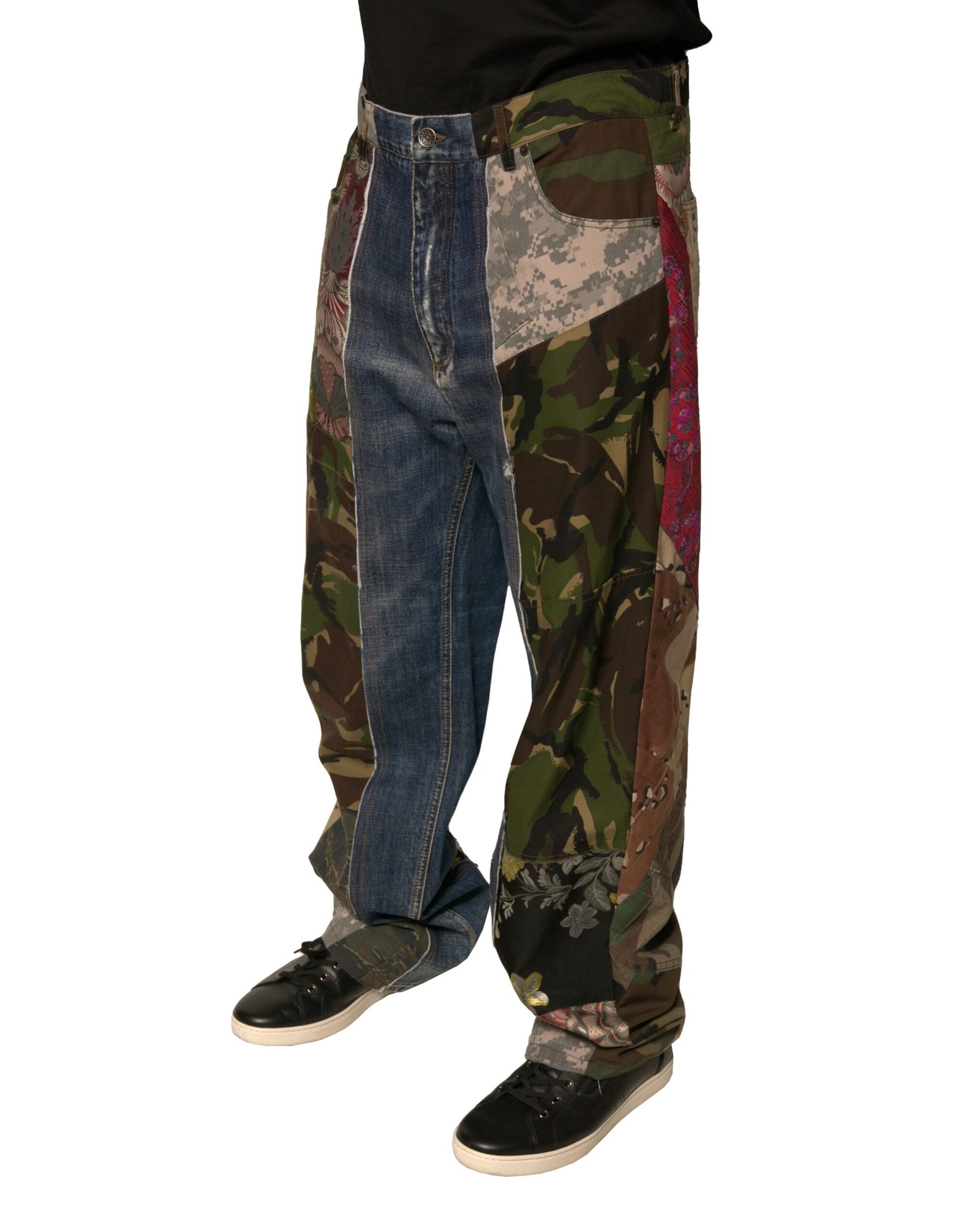 Blaue Patchwork-Jeans aus Baumwoll-Straight-Denim