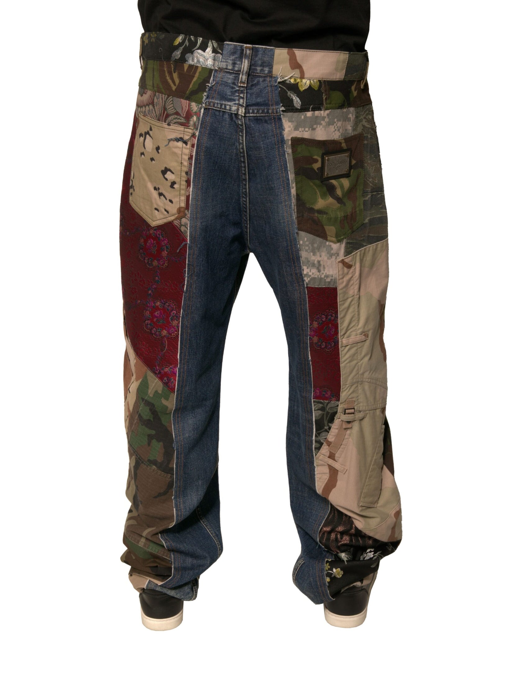 Blaue Patchwork-Jeans aus Baumwoll-Straight-Denim