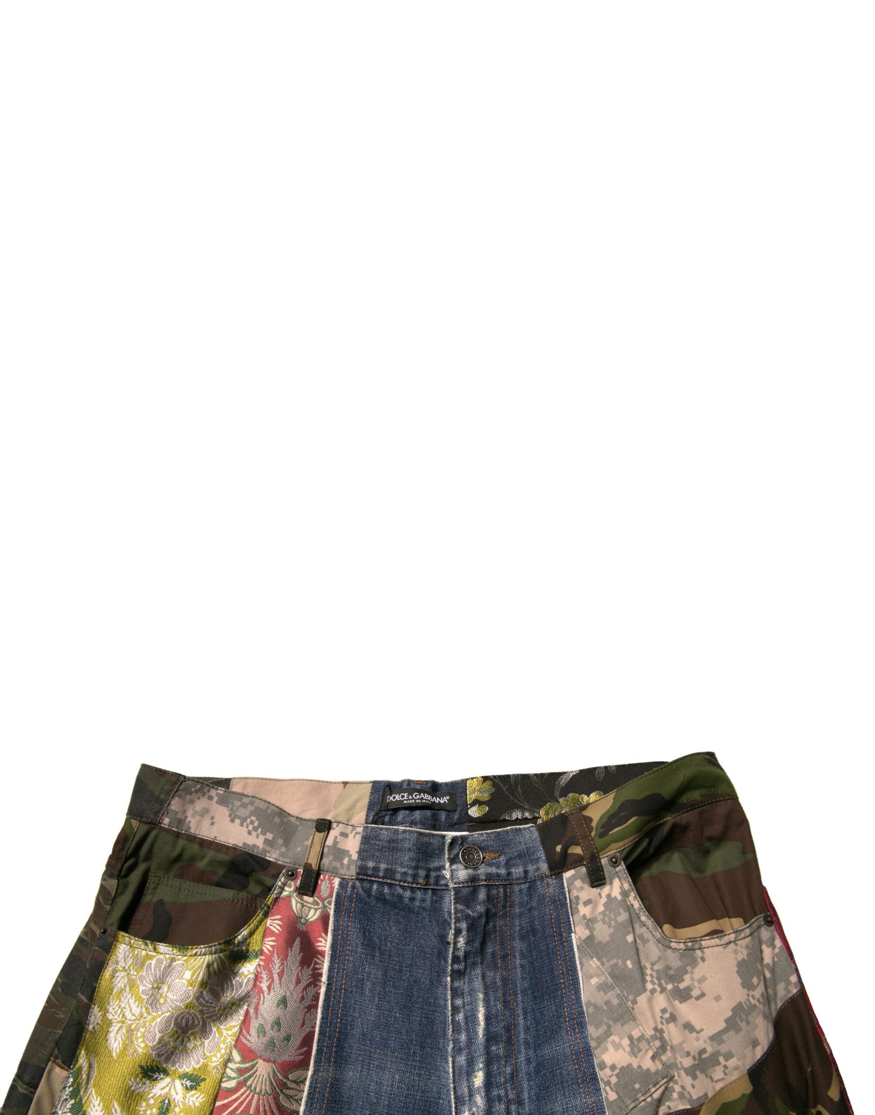 Blaue Patchwork-Jeans aus Baumwoll-Straight-Denim