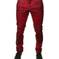 Rote Skinny-Jeans aus Baumwollstretch mit Leopardenmuster