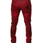 Rote Skinny-Jeans aus Baumwollstretch mit Leopardenmuster