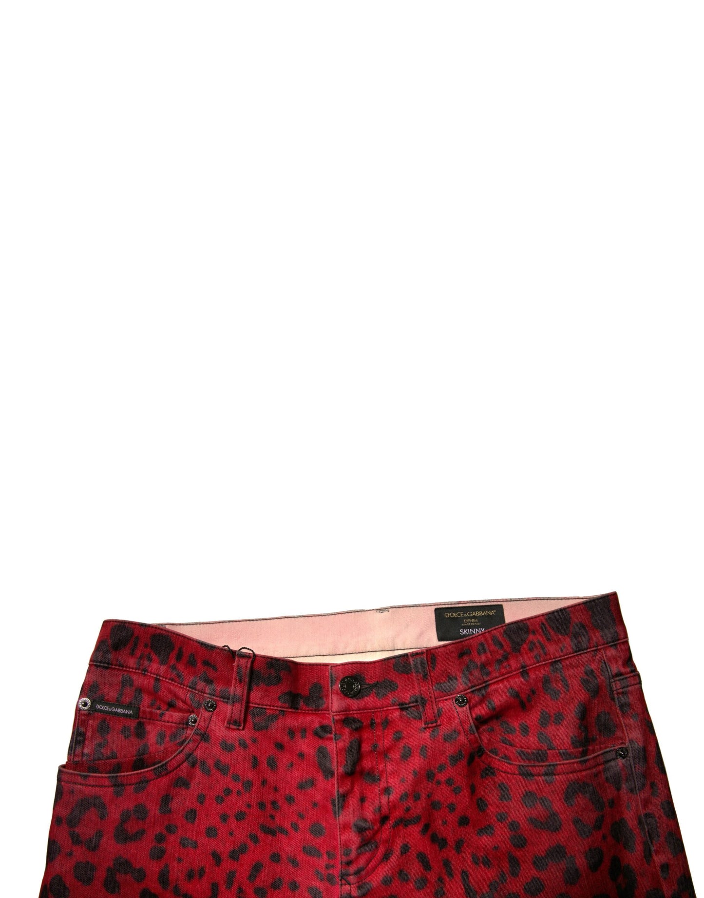 Rote Skinny-Jeans aus Baumwollstretch mit Leopardenmuster