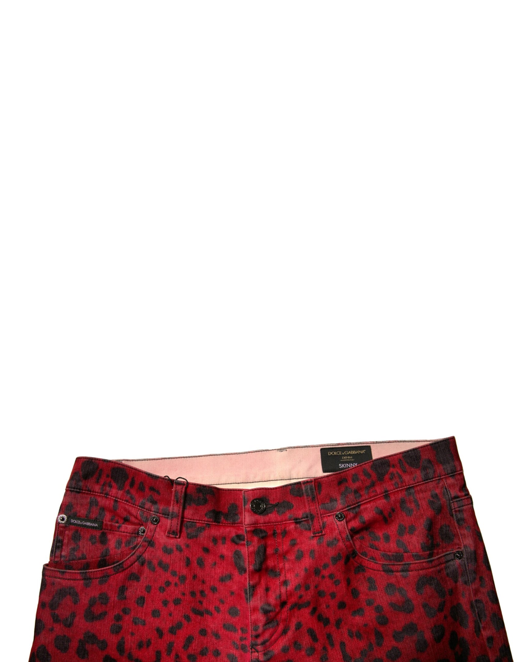 Rote Skinny-Jeans aus Baumwollstretch mit Leopardenmuster