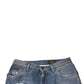 Blaue, zerfetzte, gerade geschnittene Jeans
