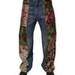 Blaue Patchwork-Jeans aus Baumwoll-Straight-Denim