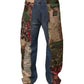 Blaue Patchwork-Jeans aus Baumwoll-Straight-Denim