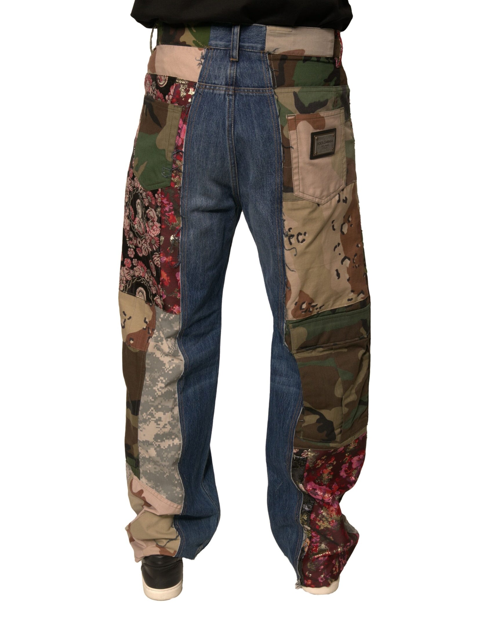 Blaue Patchwork-Jeans aus Baumwoll-Straight-Denim