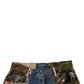 Blaue Patchwork-Jeans aus Baumwoll-Straight-Denim