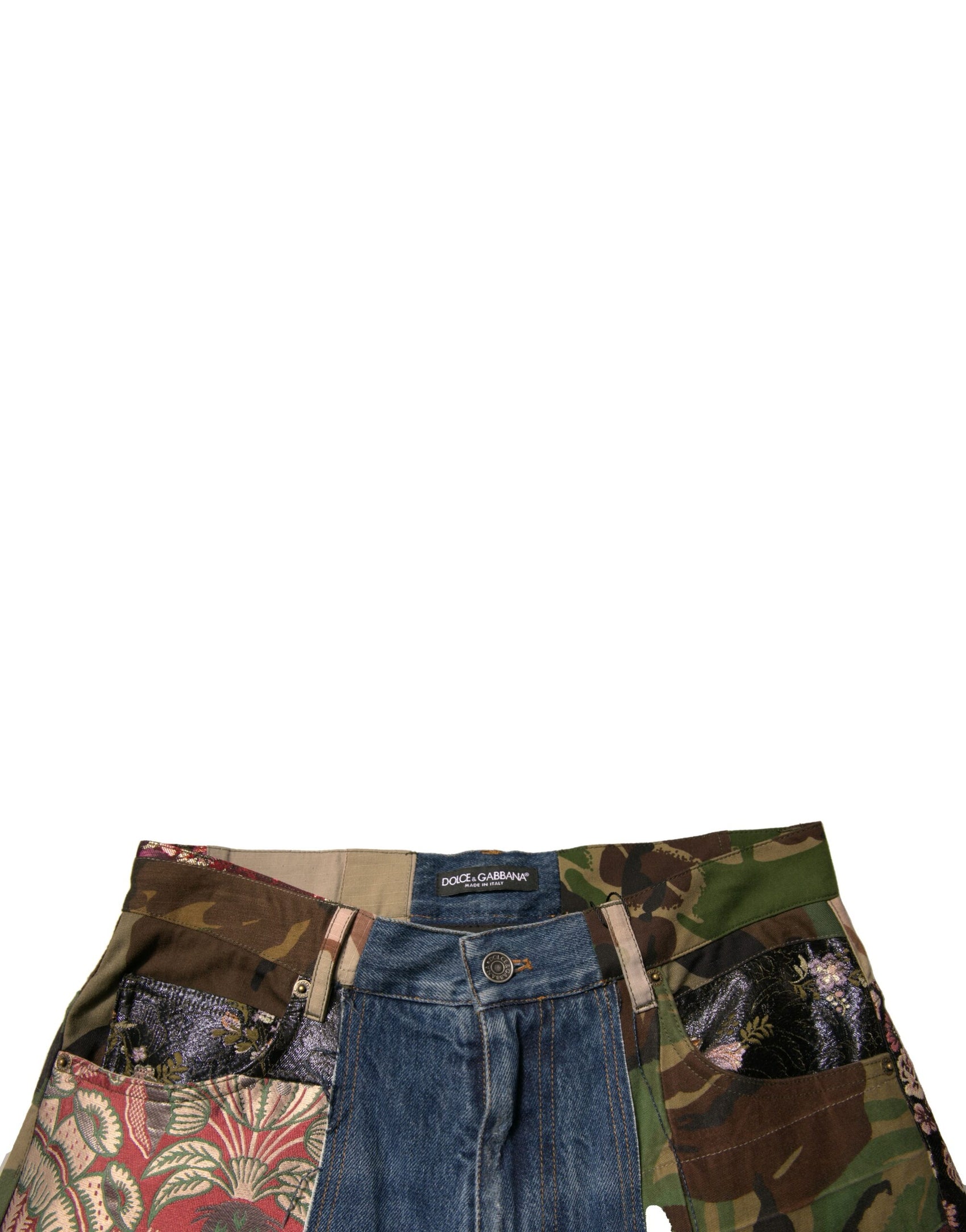 Blaue Patchwork-Jeans aus Baumwoll-Straight-Denim