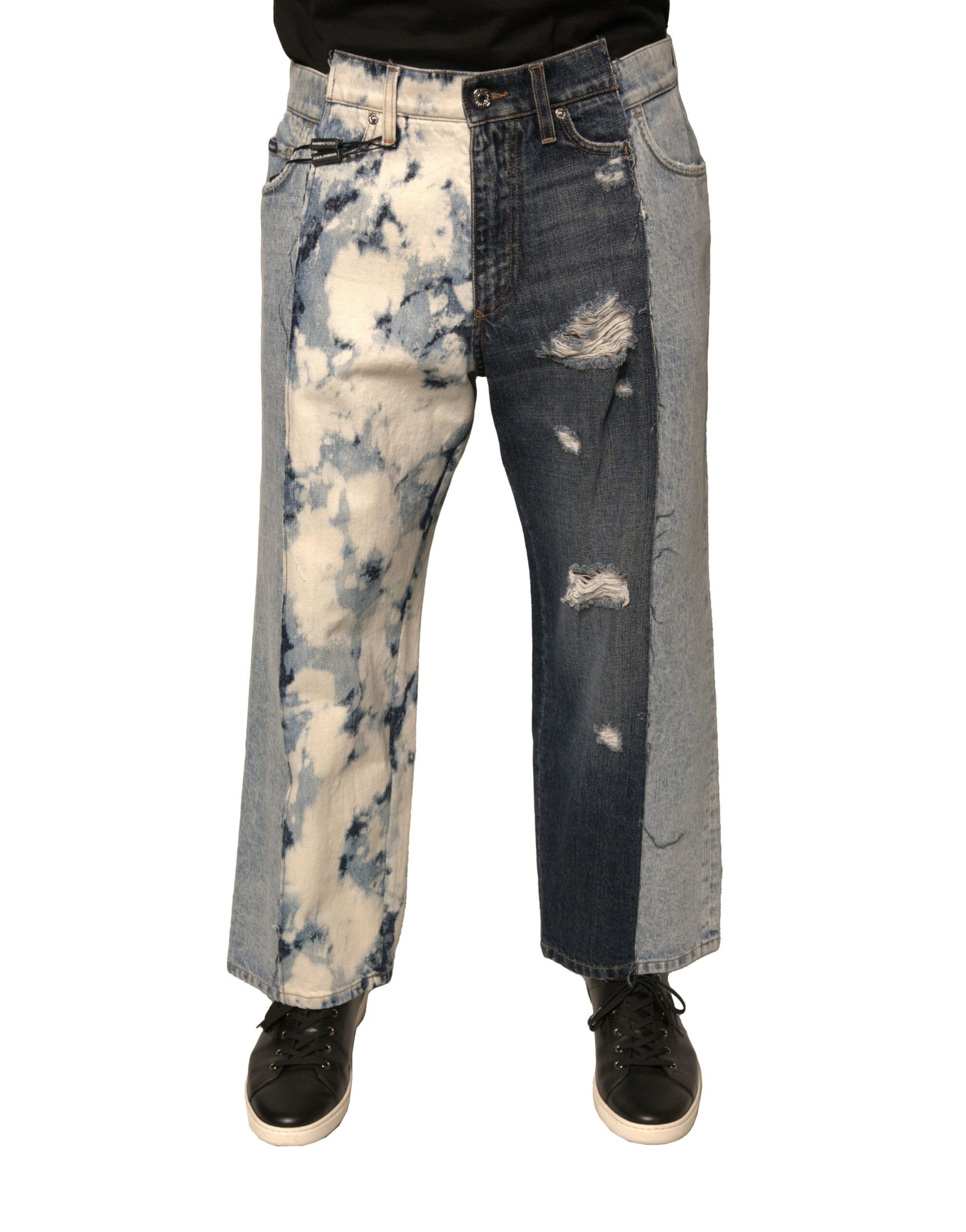 Mehrfarbige Patchwork-Jeans aus Baumwolle mit geradem Schnitt für Herren
