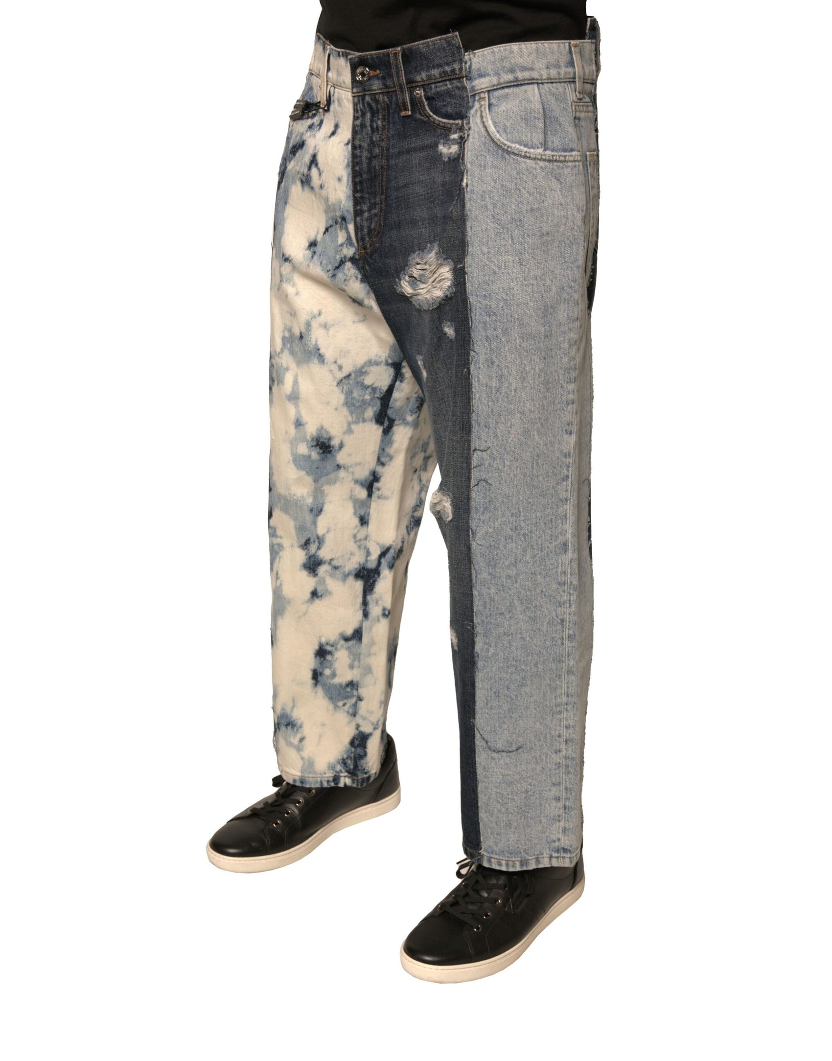 Mehrfarbige Patchwork-Jeans aus Baumwolle mit geradem Schnitt für Herren